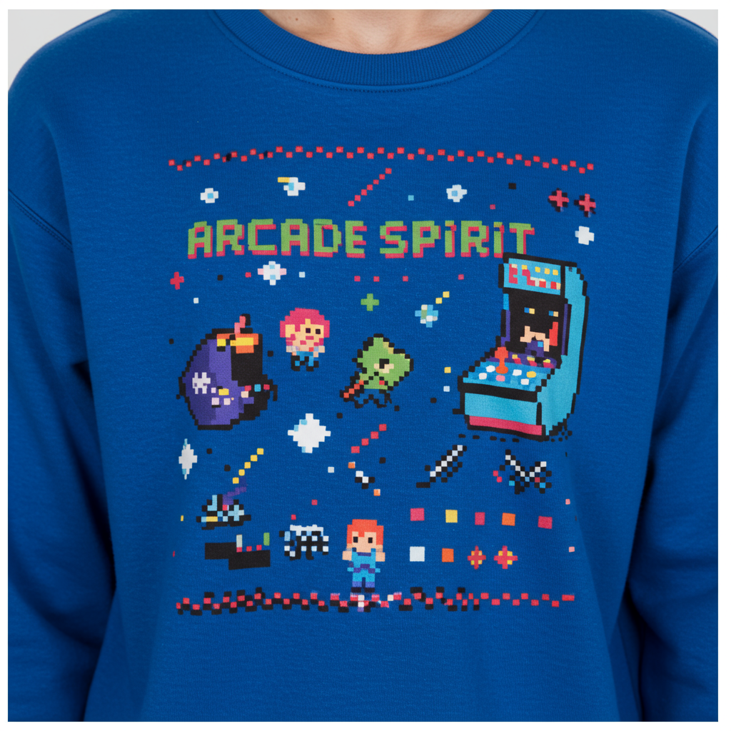 PixelLoom Paris 'Arcade Spirit' sweatshirt with a retro 8-bit style print